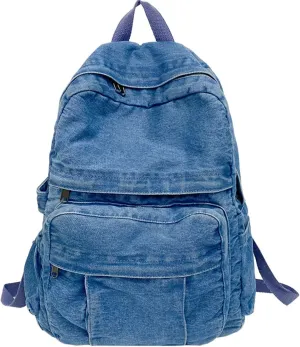 Teclado Denim Backpack Casual Bookbags Lightweight Laptop Bag Outing Travel Daypacks (Blue)