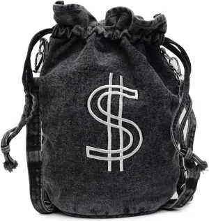 Teclado Denim Backpack Small Bucket Drawstring Casual Crossbody Messenger Bag Shoulder Hobo Bag Travel Daypacks (Black)