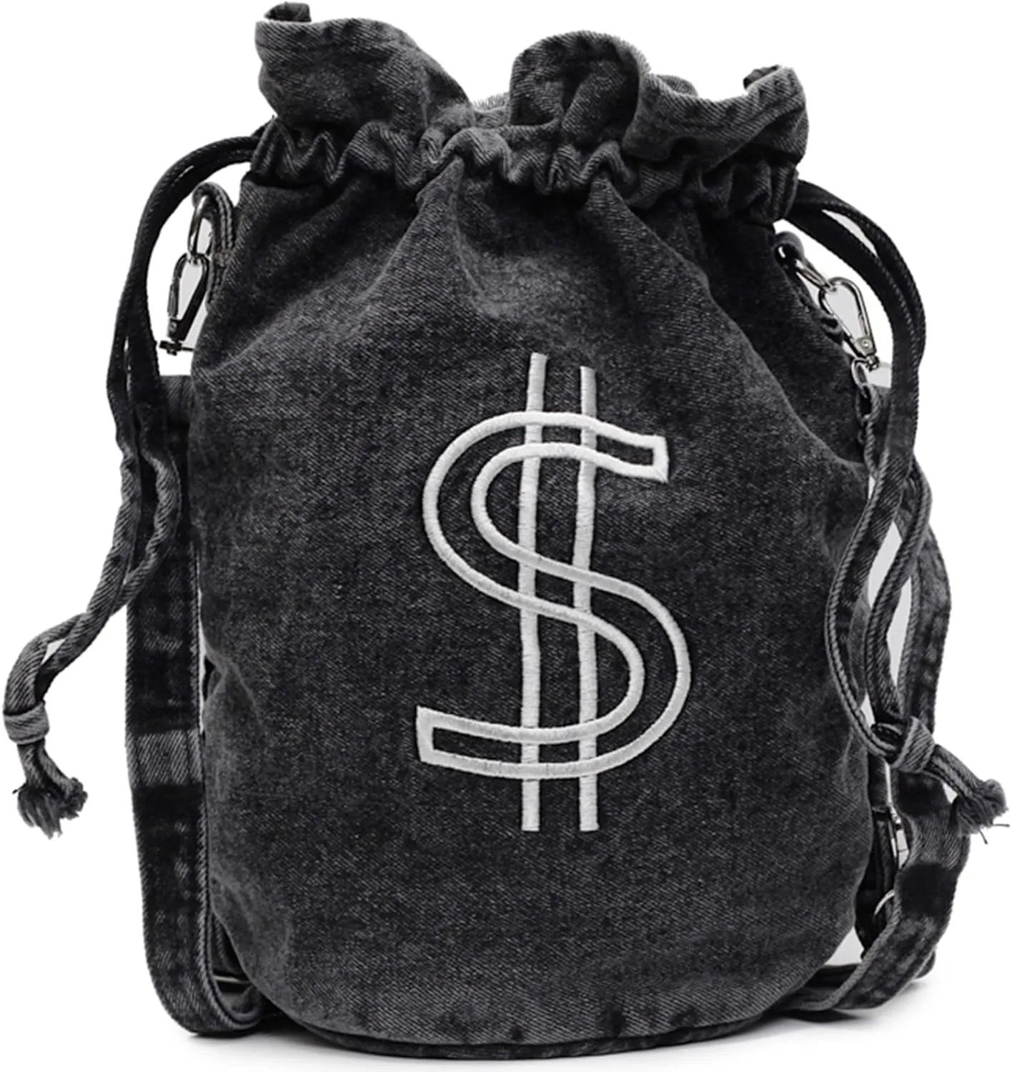 Teclado Denim Backpack Small Bucket Drawstring Casual Crossbody Messenger Bag Shoulder Hobo Bag Travel Daypacks (Black)
