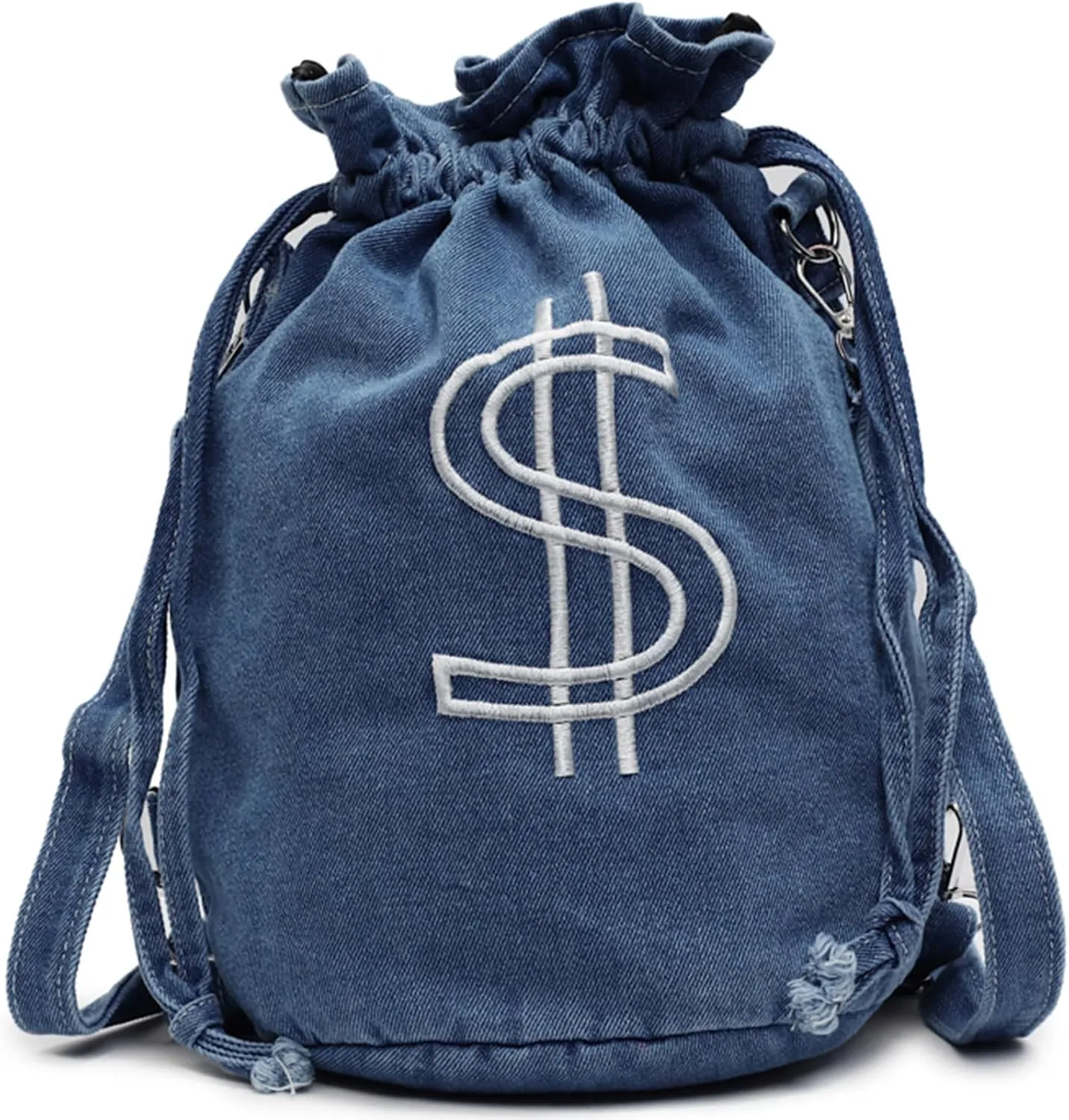 Teclado Denim Backpack Small Bucket Drawstring Casual Crossbody Messenger Bag Shoulder Hobo Bag Travel Daypacks (Blue)