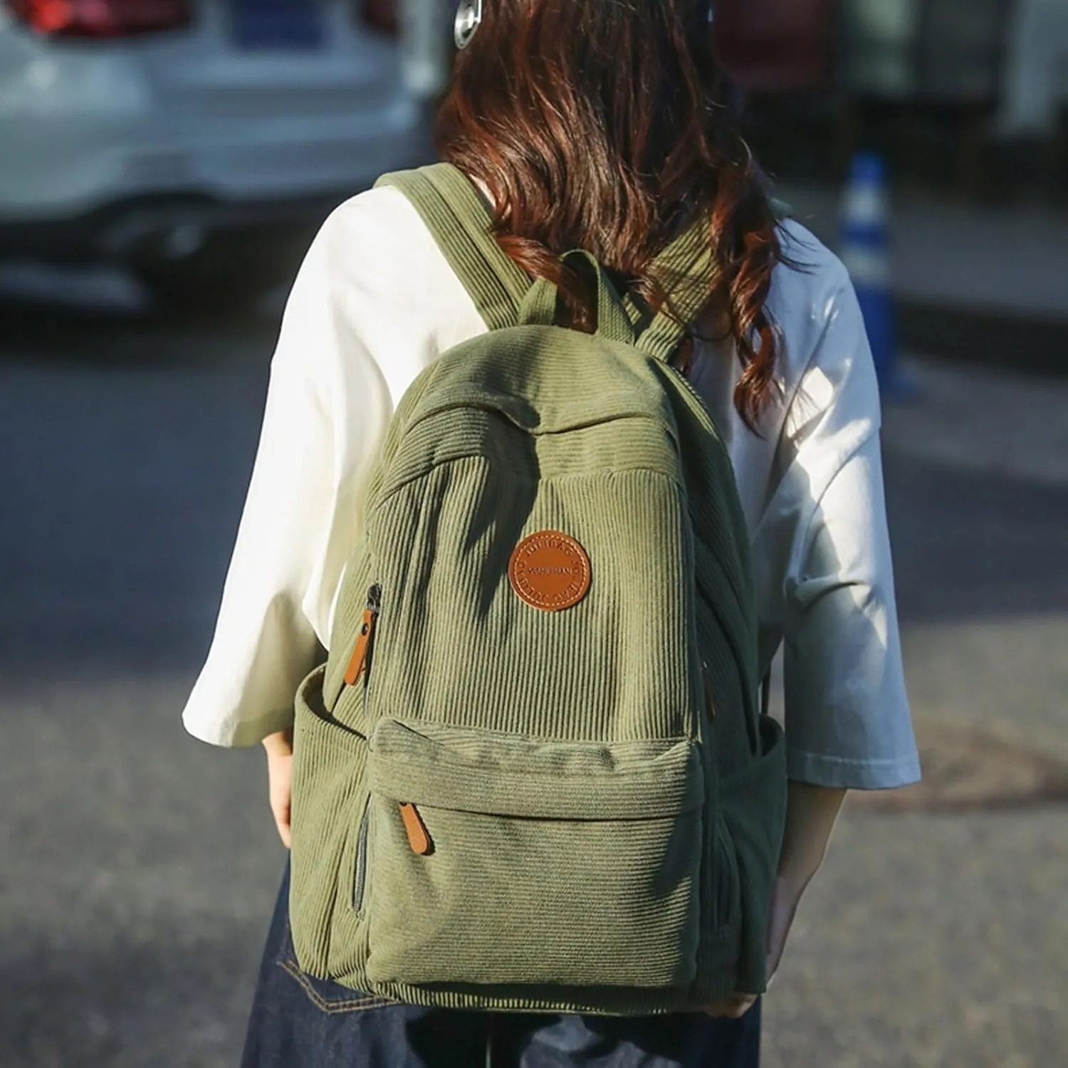 Teclado Fashion Backpack Corduroy Casual Bookbags Lightweight Laptop Bag Travel Daypacks (Green)