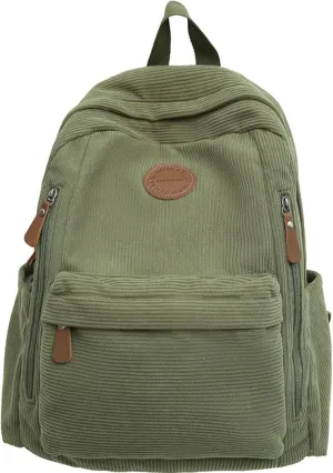 Teclado Fashion Backpack Corduroy Casual Bookbags Lightweight Laptop Bag Travel Daypacks (Green)