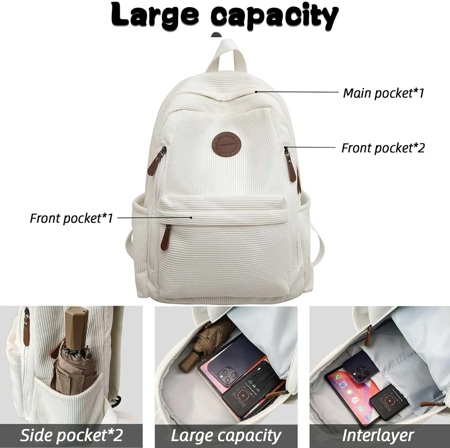 Teclado Fashion Backpack Corduroy Casual Bookbags Lightweight Laptop Bag Travel Daypacks (Green)