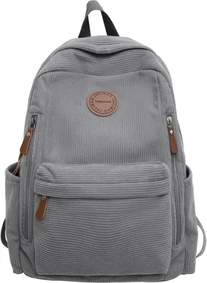 Teclado Fashion Backpack Corduroy Casual Bookbags Lightweight Laptop Bag Travel Daypacks (Grey)