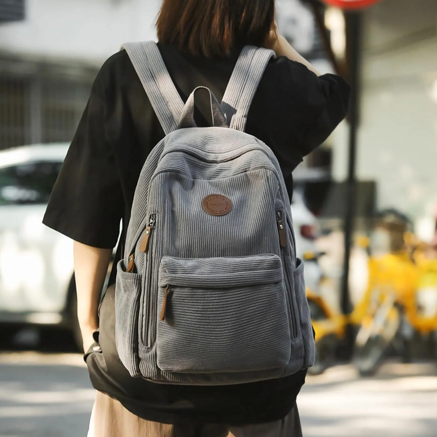 Teclado Fashion Backpack Corduroy Casual Bookbags Lightweight Laptop Bag Travel Daypacks (Grey)