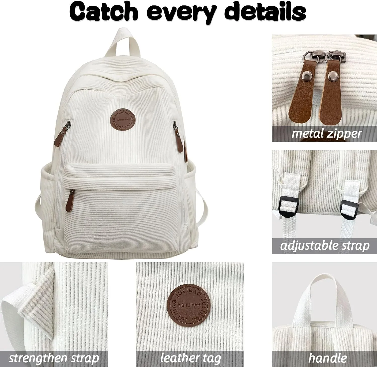Teclado Fashion Backpack Corduroy Casual Bookbags Lightweight Laptop Bag Travel Daypacks (Khaki)
