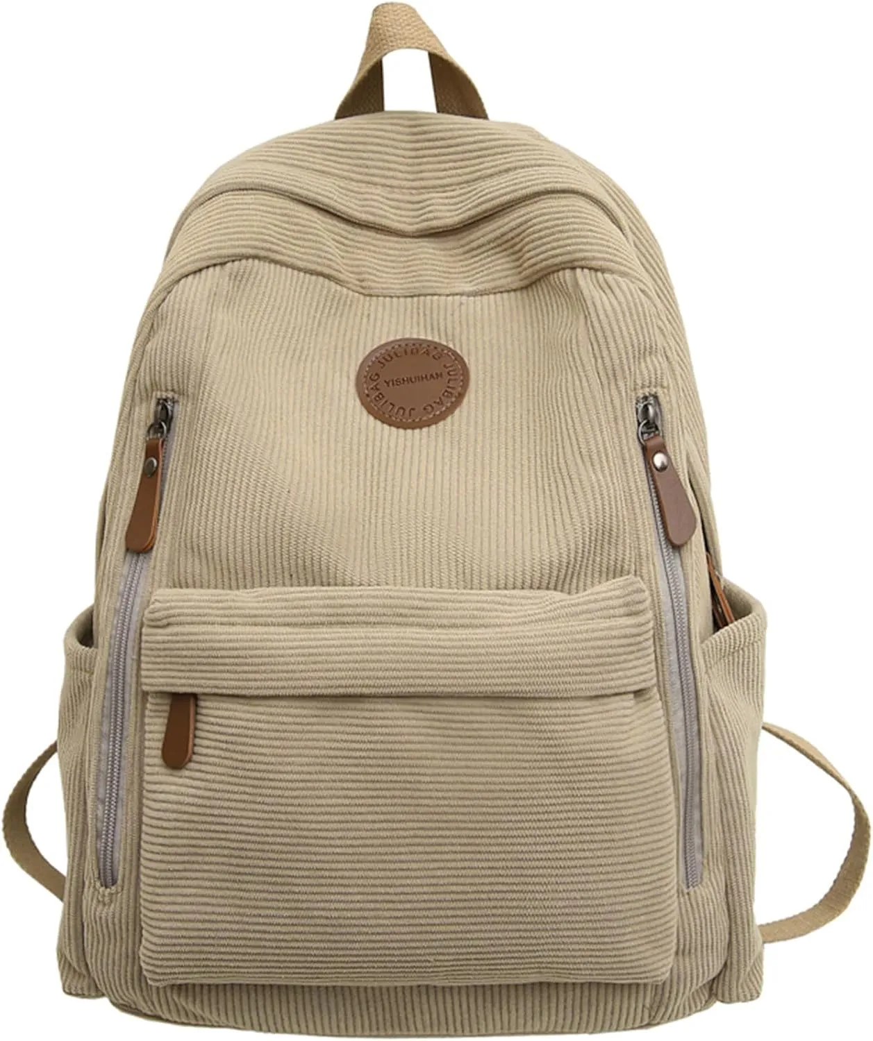 Teclado Fashion Backpack Corduroy Casual Bookbags Lightweight Laptop Bag Travel Daypacks (Khaki)