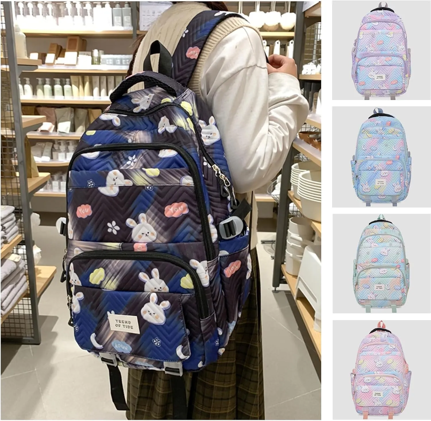 Teclado Kawaii Backpack 18.1 Inch Cute Bookbags Lightweight Laptop Bag Casual Travel Daypacks (Black)