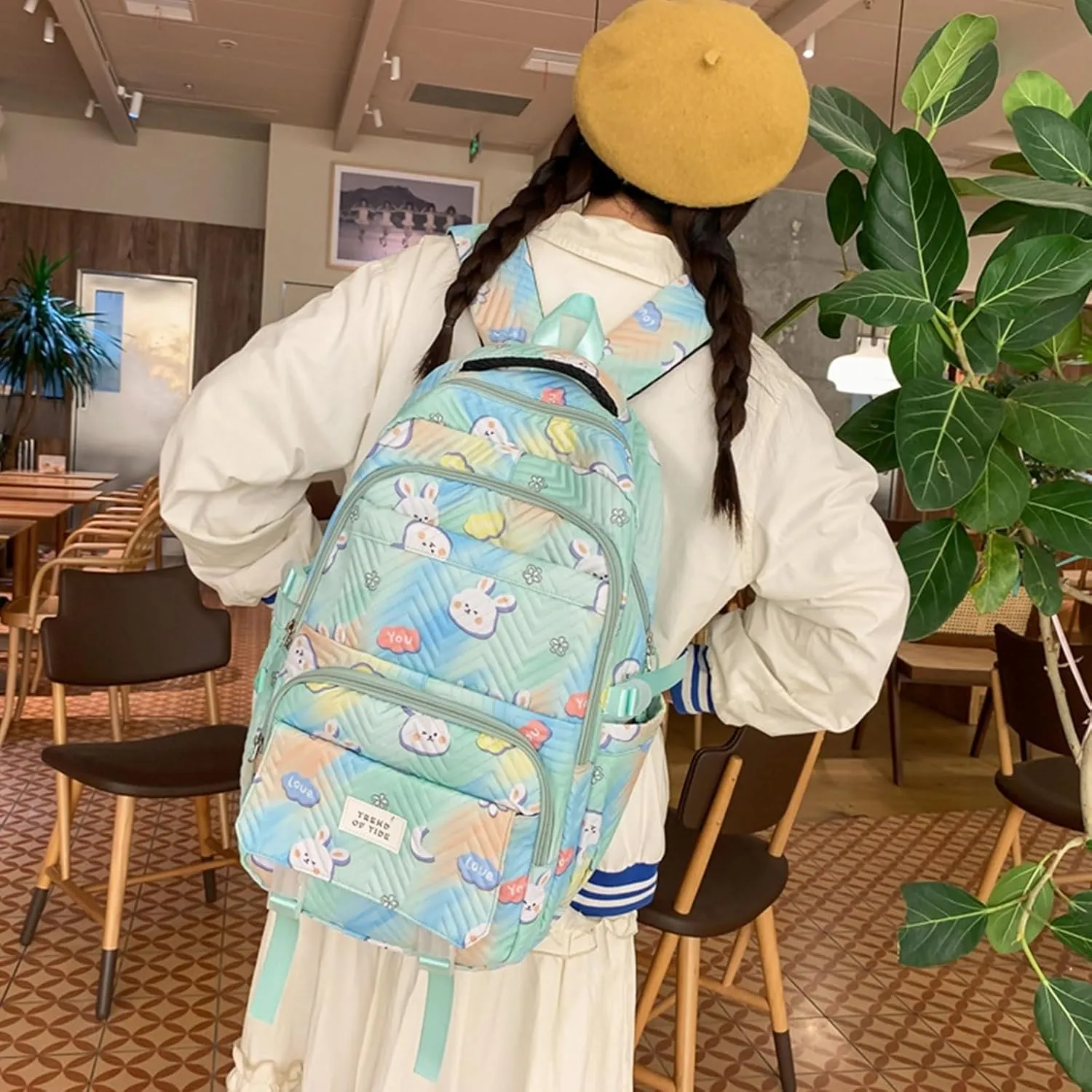 Teclado Kawaii Backpack 18.1 Inch Cute Bookbags Lightweight Laptop Bag Casual Travel Daypacks (Green)