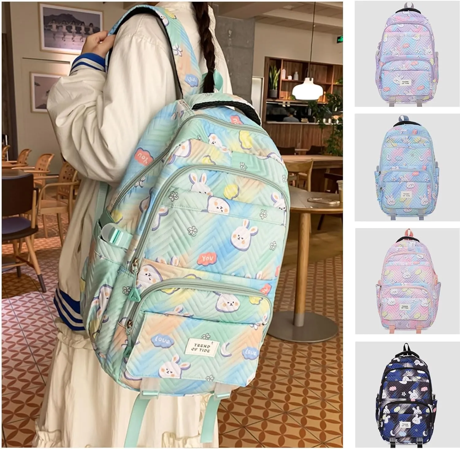 Teclado Kawaii Backpack 18.1 Inch Cute Bookbags Lightweight Laptop Bag Casual Travel Daypacks (Green)