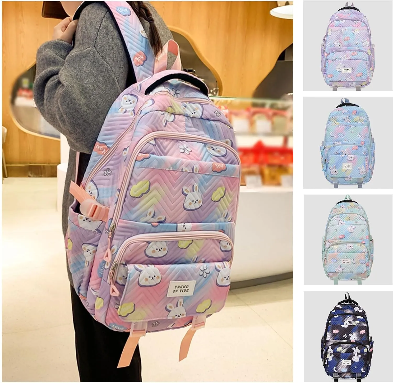 Teclado Kawaii Backpack 18.1 Inch Cute Bookbags Lightweight Laptop Bag Casual Travel Daypacks (Pink)