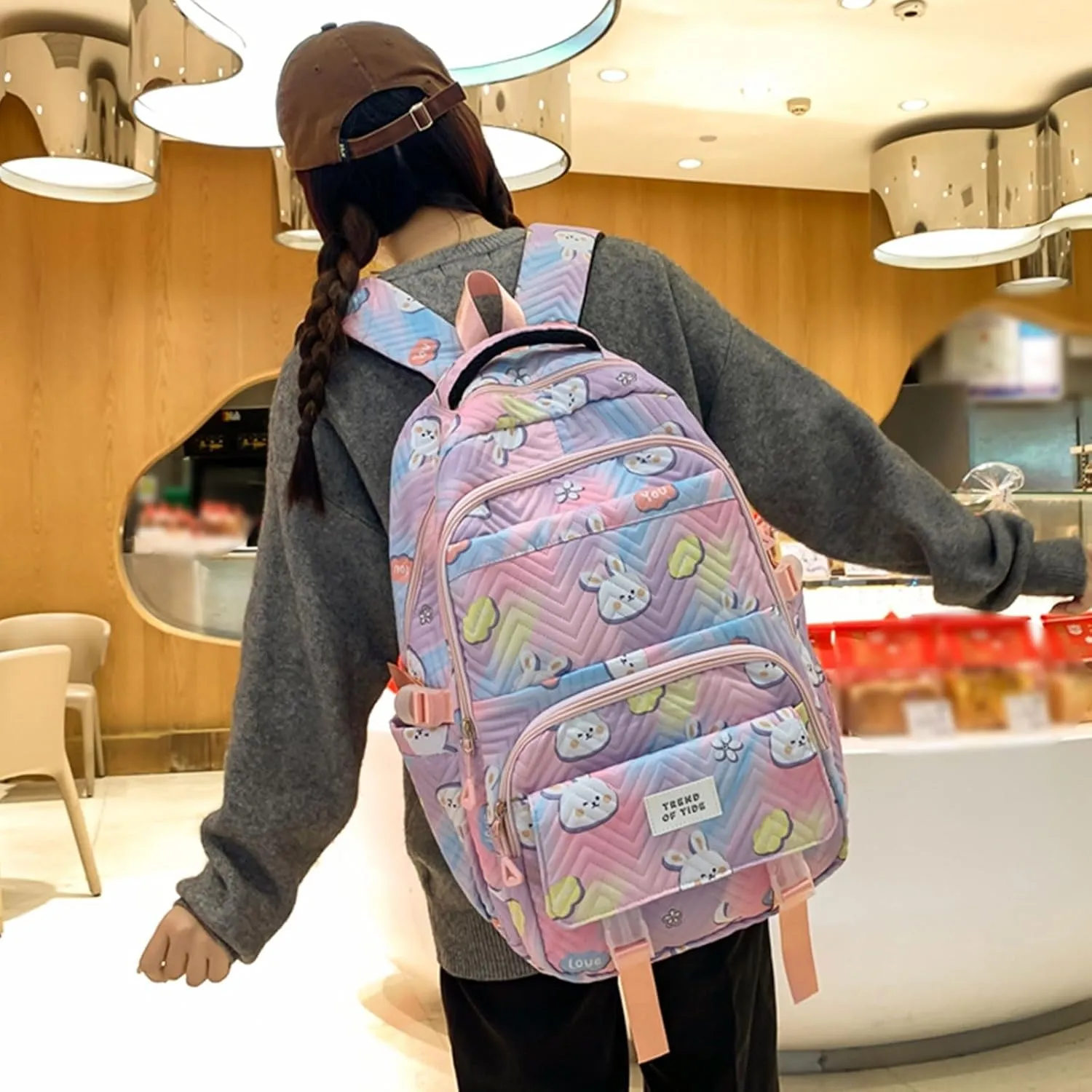 Teclado Kawaii Backpack 18.1 Inch Cute Bookbags Lightweight Laptop Bag Casual Travel Daypacks (Pink)