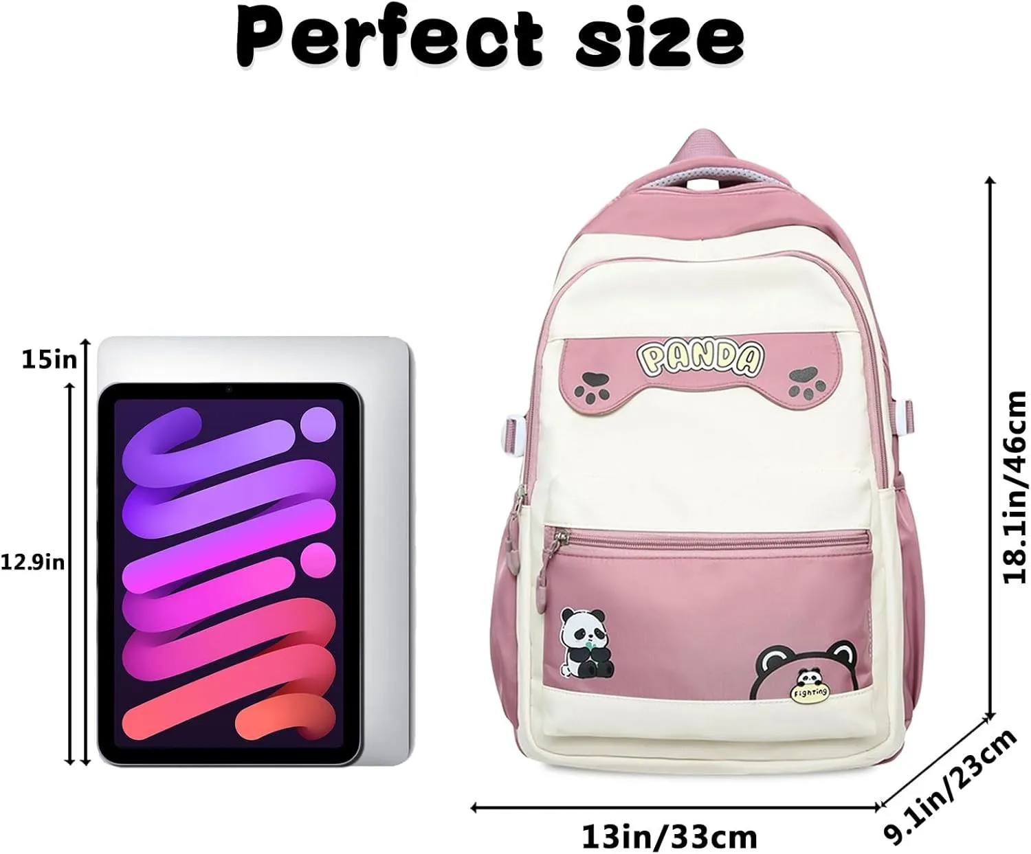 Teclado Kawaii Backpack 18.1 Inch Cute Bookbags Lightweight Laptop Bag Casual Travel Daypacks (Pink)