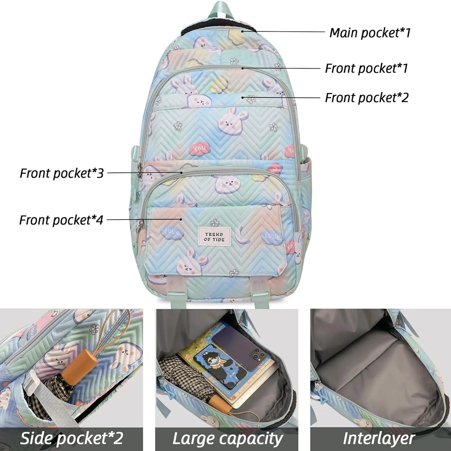 Teclado Kawaii Backpack 18.1 Inch Cute Bookbags Lightweight Laptop Bag Casual Travel Daypacks (Purple)