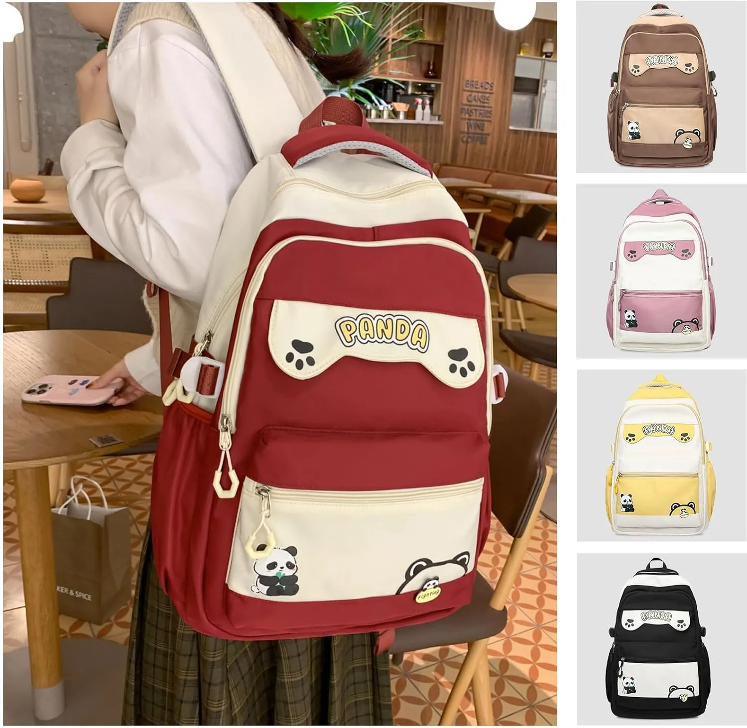 Teclado Kawaii Backpack 18.1 Inch Cute Bookbags Lightweight Laptop Bag Casual Travel Daypacks (Red)