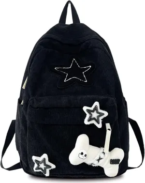 Teclado Kawaii Backpack Star Bone Pattern 16.1 Inch Cute Bookbags Lightweight Laptop Bag Travel Daypacks (Black)
