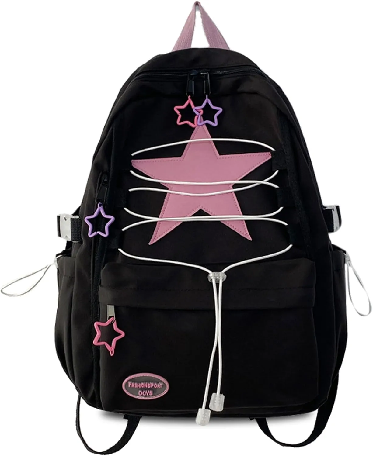 Teclado Kawaii Backpack Star Pattern 15.7 Inch Cute Bookbags Lightweight Laptop Bag Travel Daypacks (Black)