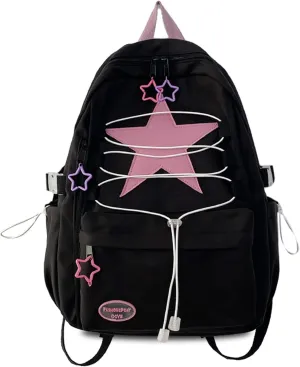 Teclado Kawaii Backpack Star Pattern 15.7 Inch Cute Bookbags Lightweight Laptop Bag Travel Daypacks (Black)