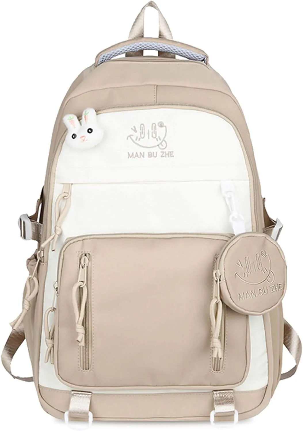 Teclado Kawaii Backpack with Cute Accessories 18.1 Inch Bookbags Laptop Bag Casual Lightweight Travel Daypacks (Khaki)