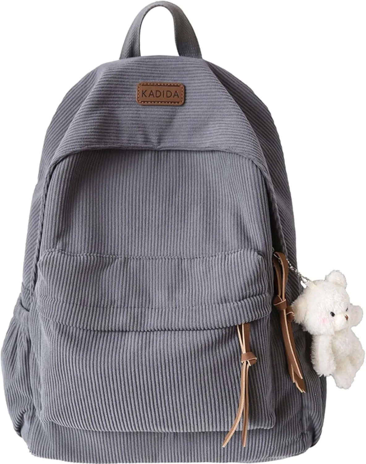 Teclado Kawaii Backpack with Cute Accessories Corduroy Casual Bookbags with Pendants Lightweight Laptop Bag Travel Daypacks (Blue)