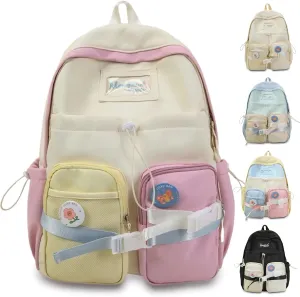 Teclado Kawaii Backpack with Cute Accessories Nylon Casual Bookbags with Pendants Lightweight Laptop Bag Travel Daypacks (Purple)