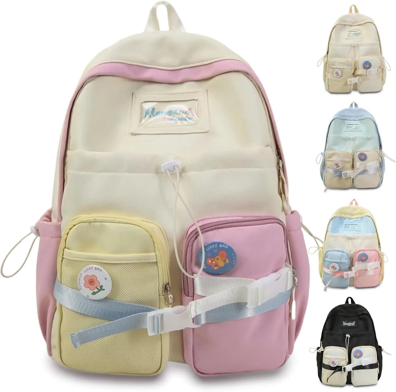 Teclado Kawaii Backpack with Cute Accessories Nylon Casual Bookbags with Pendants Lightweight Laptop Bag Travel Daypacks (Purple)