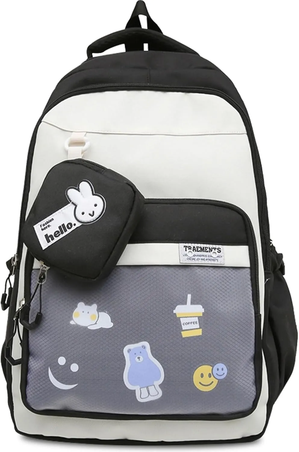 Teclado Kawaii Backpack with Cute Accessory Bag 18.1 Inch Cute Bookbags Lightweight Laptop Bag Casual Travel Daypacks (Black)