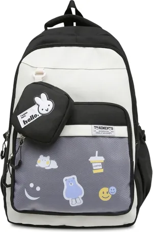 Teclado Kawaii Backpack with Cute Accessory Bag 18.1 Inch Cute Bookbags Lightweight Laptop Bag Casual Travel Daypacks (Black)