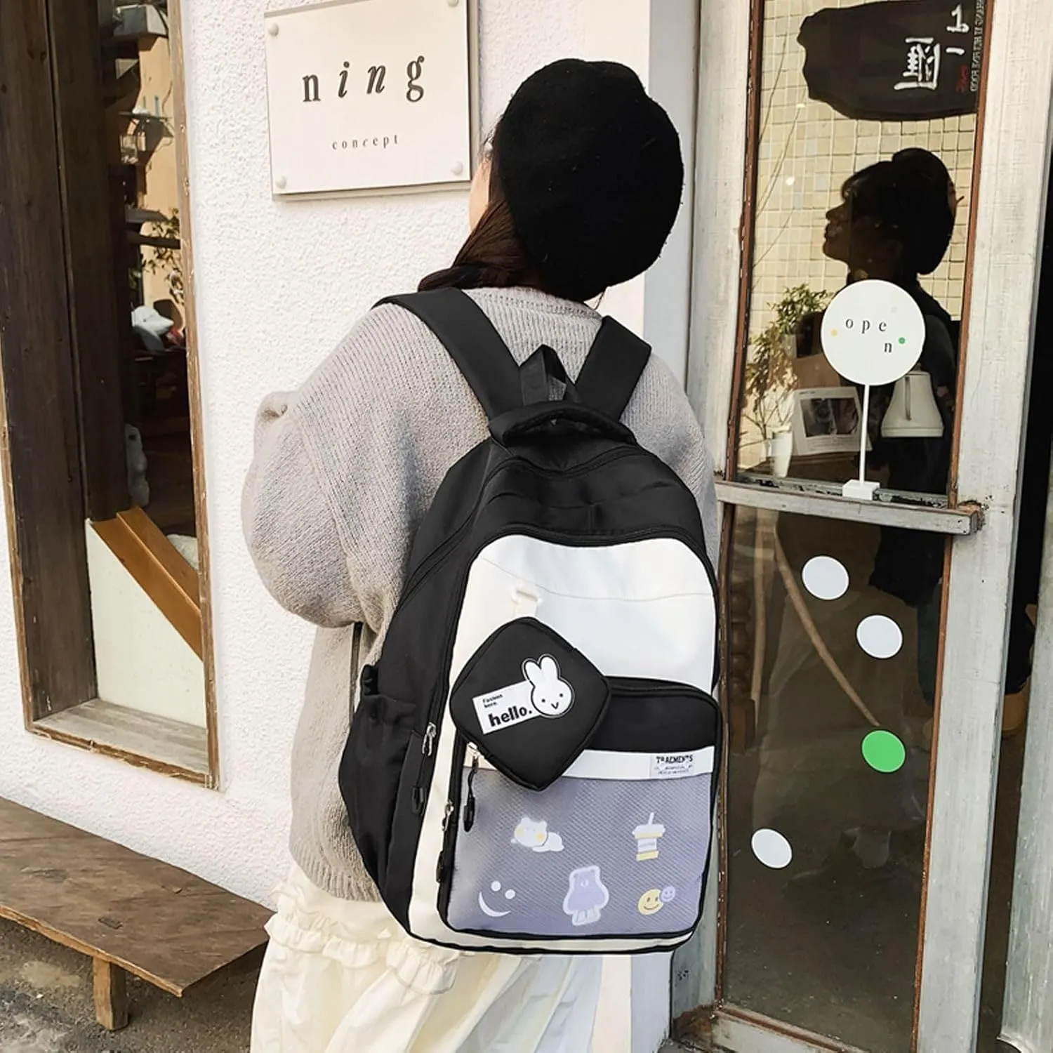Teclado Kawaii Backpack with Cute Accessory Bag 18.1 Inch Cute Bookbags Lightweight Laptop Bag Casual Travel Daypacks (Black)