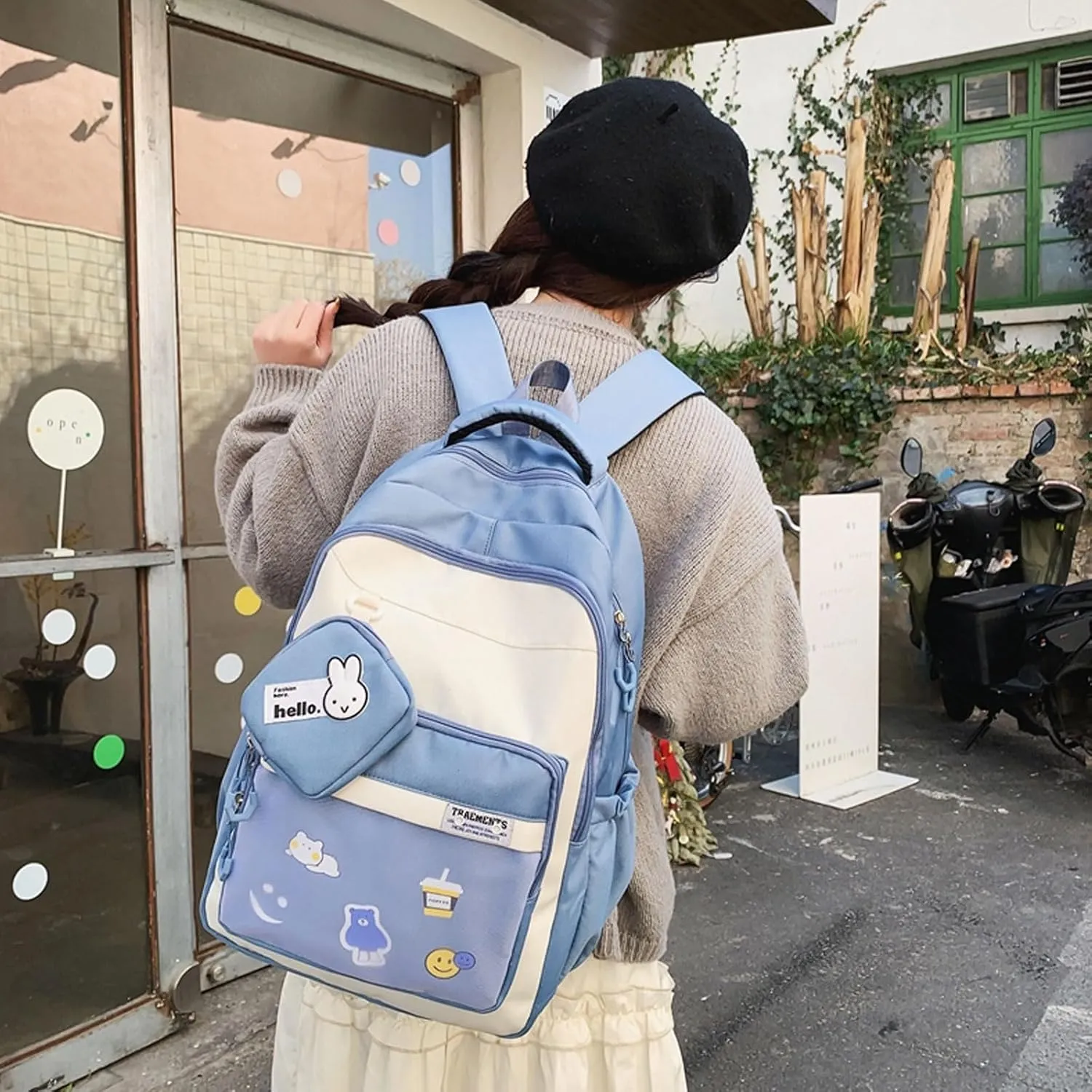 Teclado Kawaii Backpack with Cute Accessory Bag 18.1 Inch Cute Bookbags Lightweight Laptop Bag Casual Travel Daypacks (Blue)