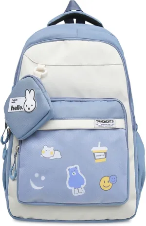 Teclado Kawaii Backpack with Cute Accessory Bag 18.1 Inch Cute Bookbags Lightweight Laptop Bag Casual Travel Daypacks (Blue)