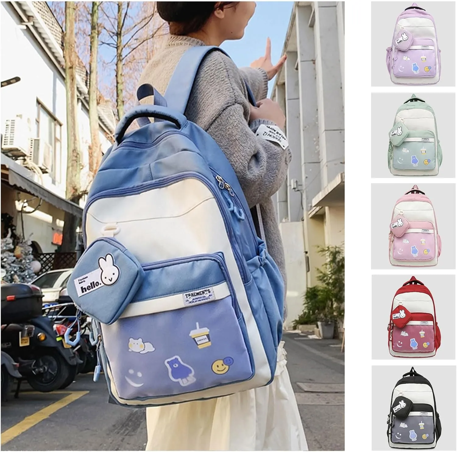 Teclado Kawaii Backpack with Cute Accessory Bag 18.1 Inch Cute Bookbags Lightweight Laptop Bag Casual Travel Daypacks (Blue)
