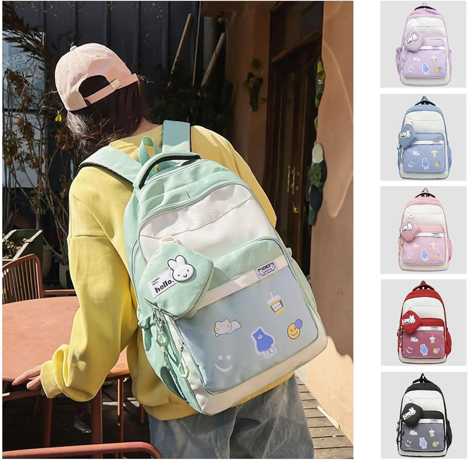 Teclado Kawaii Backpack with Cute Accessory Bag 18.1 Inch Cute Bookbags Lightweight Laptop Bag Casual Travel Daypacks (Green)