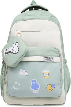 Teclado Kawaii Backpack with Cute Accessory Bag 18.1 Inch Cute Bookbags Lightweight Laptop Bag Casual Travel Daypacks (Green)