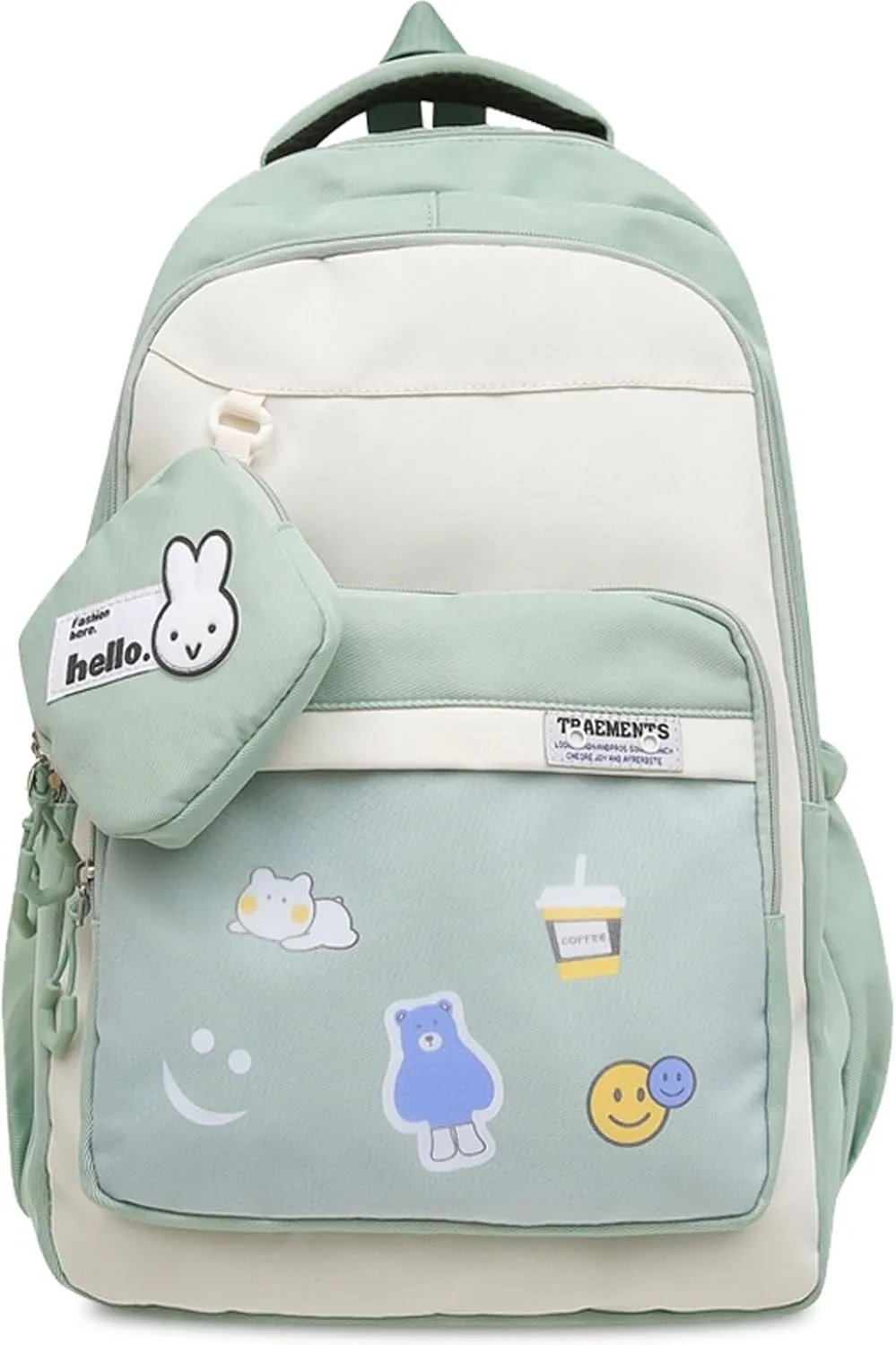 Teclado Kawaii Backpack with Cute Accessory Bag 18.1 Inch Cute Bookbags Lightweight Laptop Bag Casual Travel Daypacks (Green)