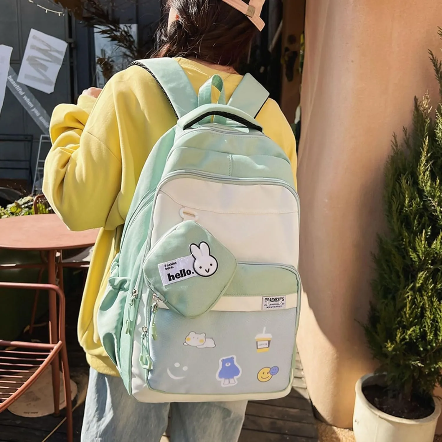 Teclado Kawaii Backpack with Cute Accessory Bag 18.1 Inch Cute Bookbags Lightweight Laptop Bag Casual Travel Daypacks (Green)
