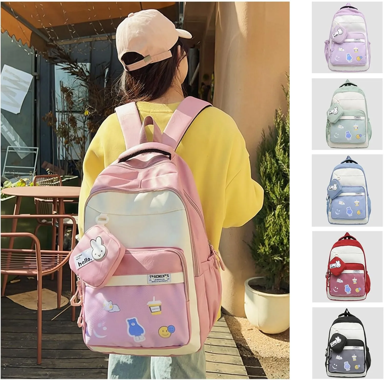 Teclado Kawaii Backpack with Cute Accessory Bag 18.1 Inch Cute Bookbags Lightweight Laptop Bag Casual Travel Daypacks (Pink)