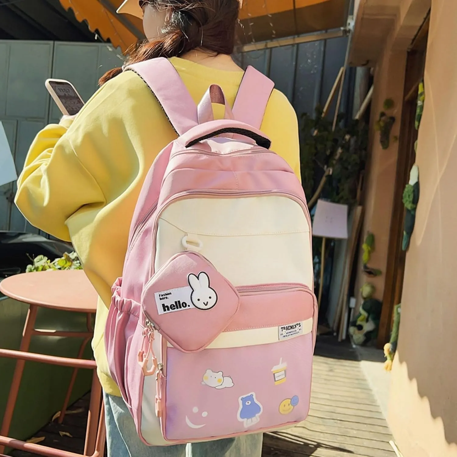 Teclado Kawaii Backpack with Cute Accessory Bag 18.1 Inch Cute Bookbags Lightweight Laptop Bag Casual Travel Daypacks (Pink)