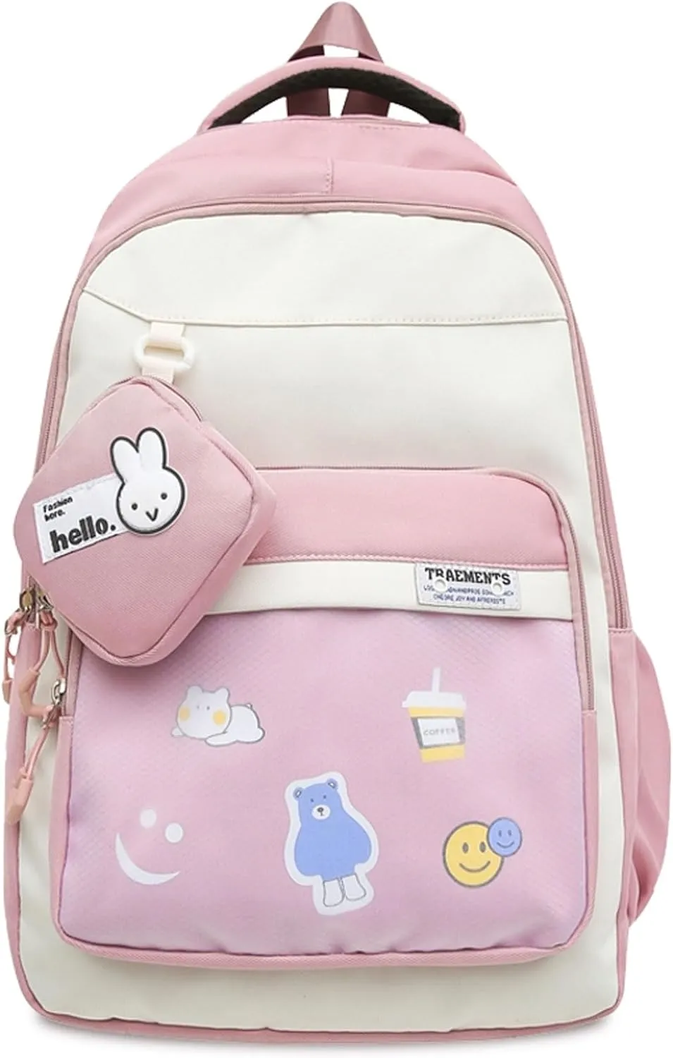 Teclado Kawaii Backpack with Cute Accessory Bag 18.1 Inch Cute Bookbags Lightweight Laptop Bag Casual Travel Daypacks (Pink)
