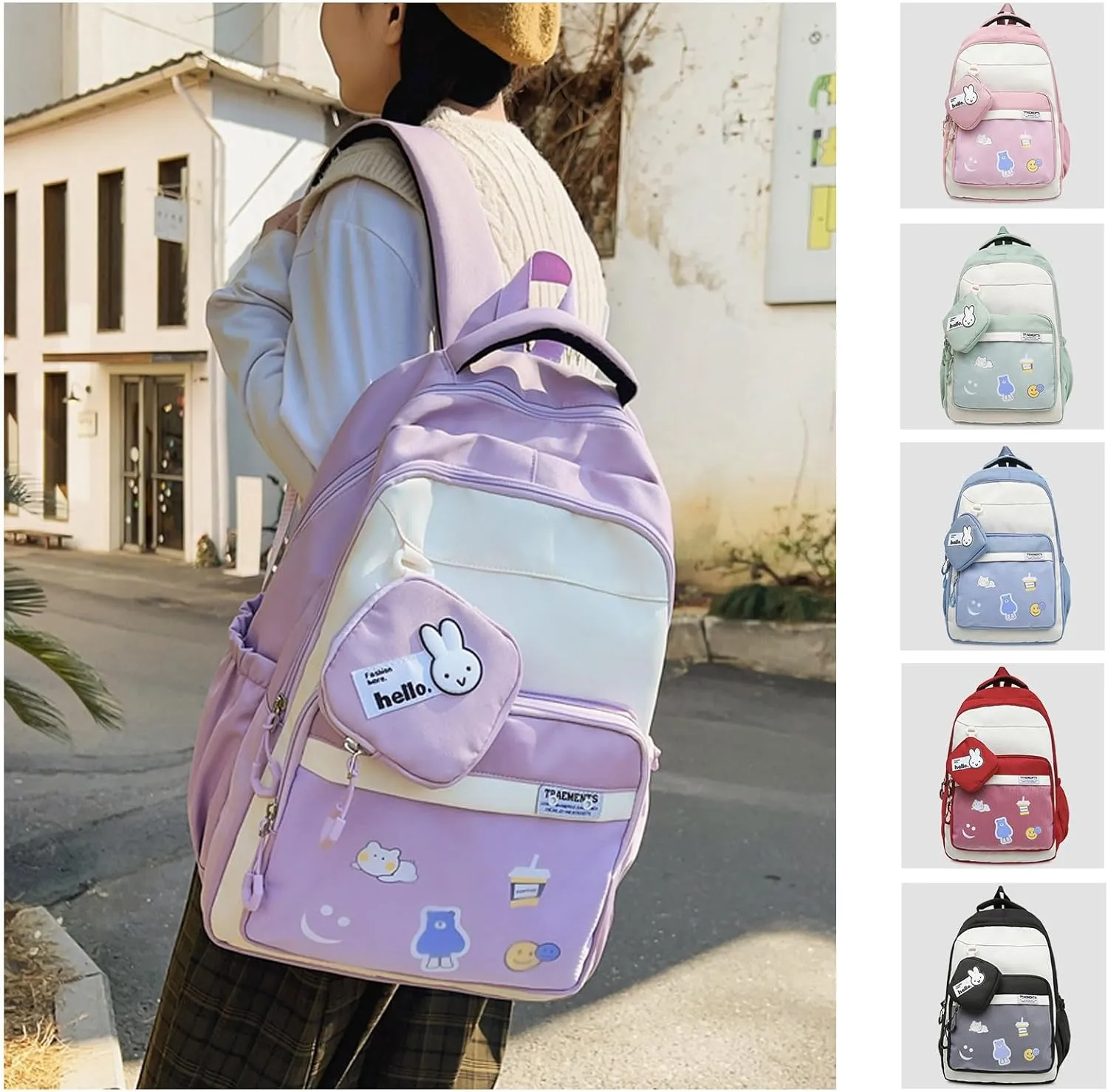 Teclado Kawaii Backpack with Cute Accessory Bag 18.1 Inch Cute Bookbags Lightweight Laptop Bag Casual Travel Daypacks (Purple)