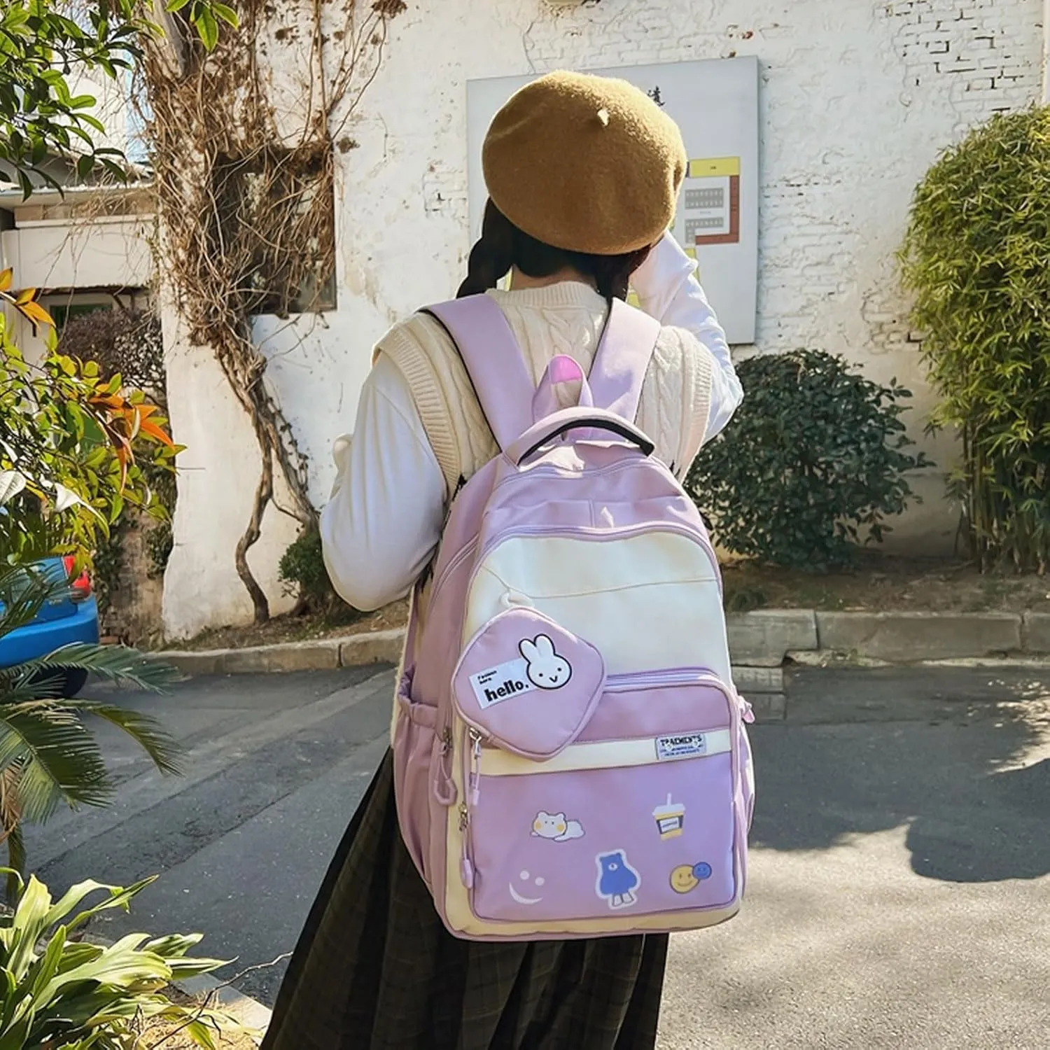 Teclado Kawaii Backpack with Cute Accessory Bag 18.1 Inch Cute Bookbags Lightweight Laptop Bag Casual Travel Daypacks (Purple)