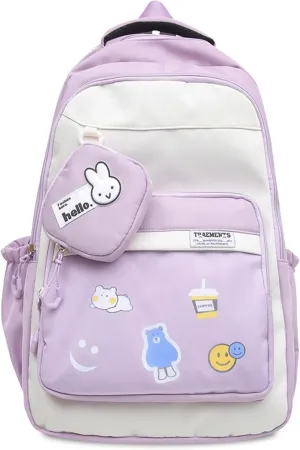 Teclado Kawaii Backpack with Cute Accessory Bag 18.1 Inch Cute Bookbags Lightweight Laptop Bag Casual Travel Daypacks (Purple)