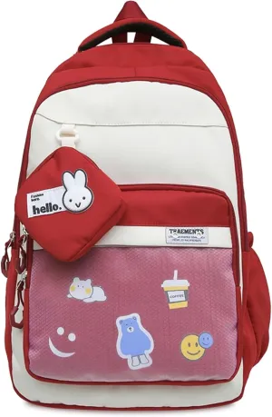 Teclado Kawaii Backpack with Cute Accessory Bag 18.1 Inch Cute Bookbags Lightweight Laptop Bag Casual Travel Daypacks (Red)