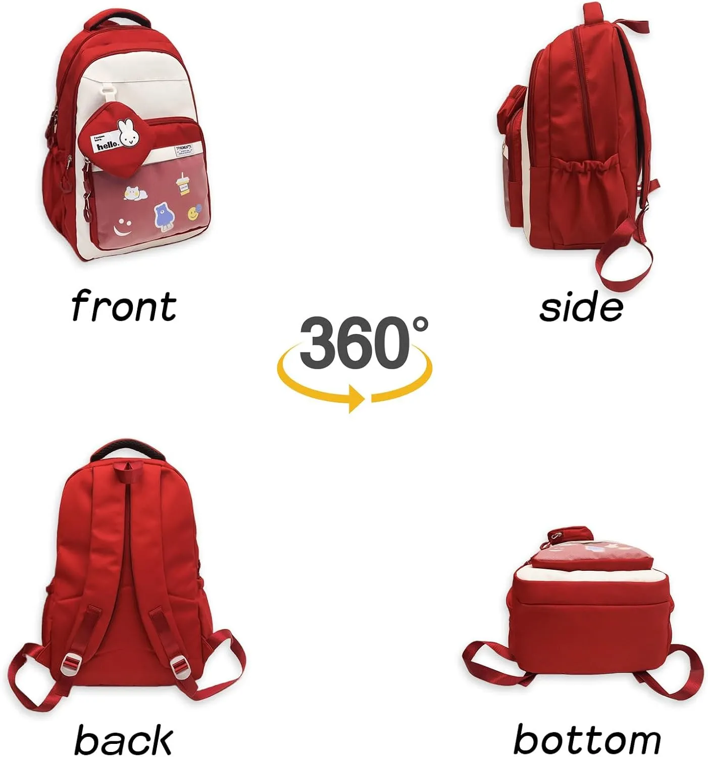 Teclado Kawaii Backpack with Cute Accessory Bag 18.1 Inch Cute Bookbags Lightweight Laptop Bag Casual Travel Daypacks (Red)