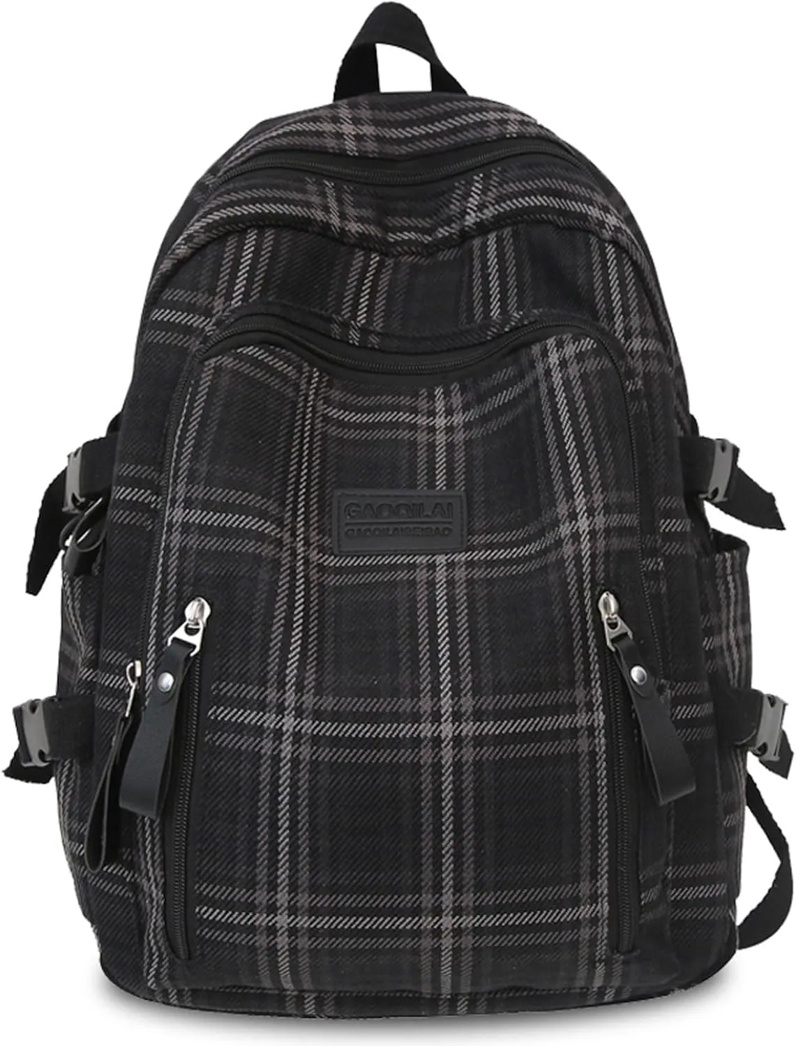 Teclado Plaid Backpack Vintage Casual Bookbags Lightweight Travel Daypacks (Black)
