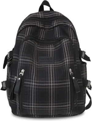 Teclado Plaid Backpack Vintage Casual Bookbags Lightweight Travel Daypacks (Black)