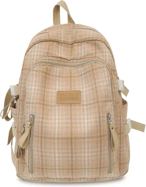 Teclado Plaid Backpack Vintage Casual Bookbags Lightweight Travel Daypacks (Brown)