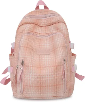 Teclado Plaid Backpack Vintage Casual Bookbags Lightweight Travel Daypacks (Pink)