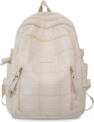 Teclado Plaid Backpack Vintage Casual Bookbags Lightweight Travel Daypacks (White)