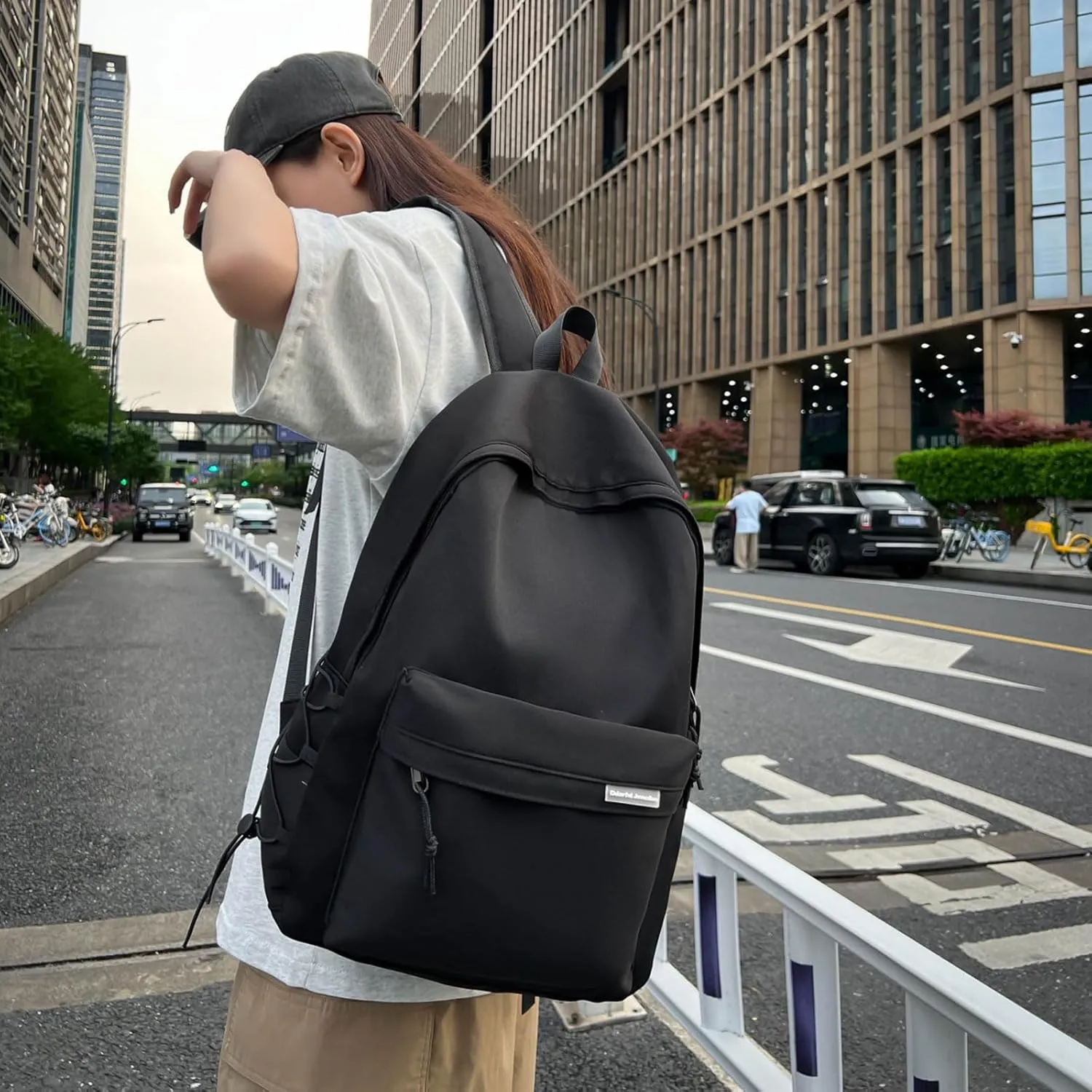 Teclado Plain Backpack Casual Bookbags Lightweight Laptop Bag Outing Travel Daypacks (Black)
